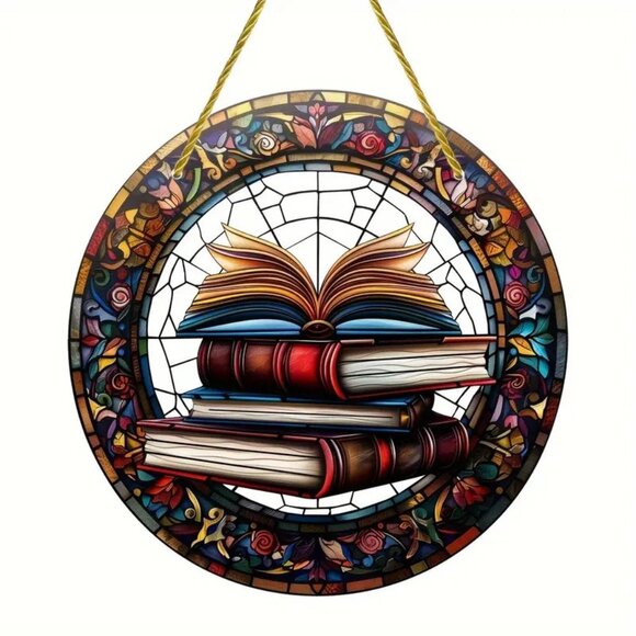 Book Suncatcher Reading Library Office School Hanging Colorful In/Outdoor NEW - Picture 2 of 4